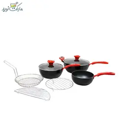 ماهیتابه وک 8 پارچه دسته قرمز