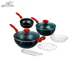 ماهیتابه وک 8 پارچه دسته قرمز