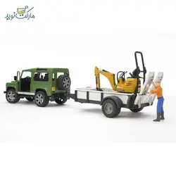 ماشین آفرود لندرور به همراه تریلر و بیل مکانیکی برودر Bruder