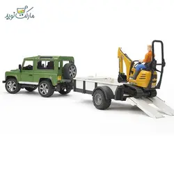 ماشین آفرود لندرور به همراه تریلر و بیل مکانیکی برودر Bruder