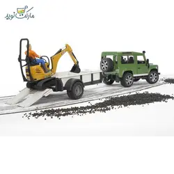 ماشین آفرود لندرور به همراه تریلر و بیل مکانیکی برودر Bruder