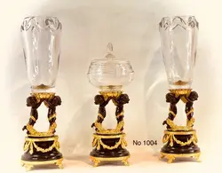 سرویس سه تیکه برنزی پذیرایی شکلات خوری و گلدان