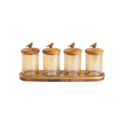 جا ادویه چهارعددی به همراه سینی گلدکیش مدل گلدن برد کد GK829503