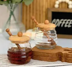 ظرف عسل پیرکس درب بامبو