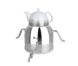 کتری استیل و قوری چینی نقره ای مدل MGS – k41018