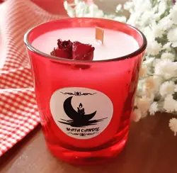 شمع موم سویا لیوان رنگی درب چوبی کد 107