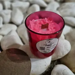 شمع موم سویا لیوان رنگی درب چوبی کد 107