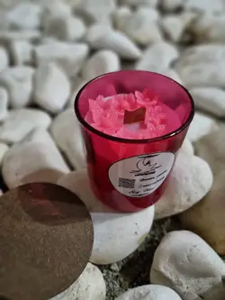 شمع موم سویا لیوان رنگی درب چوبی کد 107