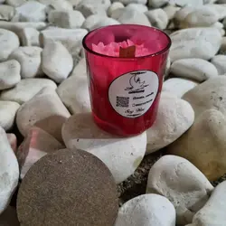 شمع موم سویا لیوان رنگی درب چوبی کد 107