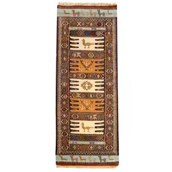 گلیم دستباف یک متری فرش چمن رخ مدل سفره کردی کد 261131