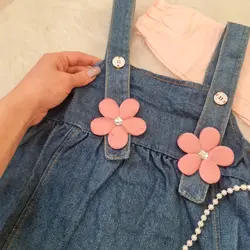 لباس کودک ست سه تکه درجه یک وارداتی کیفیت اورجینال شامل سارافون لی و شومیز صورتی و کیف مناسب دو تا شش سال