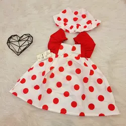 لباس کودک ست دو تکه کلاه و پیراهن توپ توپی قرمز جنس تترون وارداتی کیفیت اورجینال مناسب یک تا چهار سال