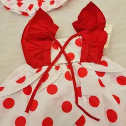 لباس کودک ست دو تکه کلاه و پیراهن توپ توپی قرمز جنس تترون وارداتی کیفیت اورجینال مناسب یک تا چهار سال