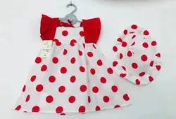 لباس کودک ست دو تکه کلاه و پیراهن توپ توپی قرمز جنس تترون وارداتی کیفیت اورجینال مناسب یک تا چهار سال