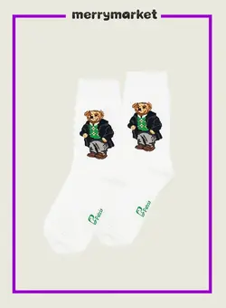 جوراب ساقدار طرح تدی سفید