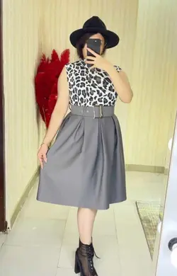 دامن پیلی کمربند دار طوسی