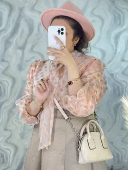 شومیز توپ توپی پنککی کمربند دار