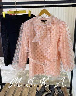 شومیز توپ توپی پنککی کمربند دار