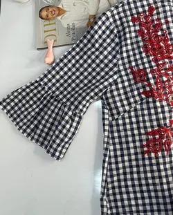 شومیز چهارخونه نخی گلدوزی