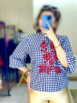 شومیز چهارخونه نخی گلدوزی