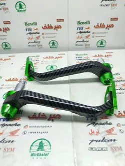 هندگارد (محافظ) سر دسته فرمان انواع موتورسیکلت تمام فلز سبز فسفری کربنی رنتال cnc (جفتی)
