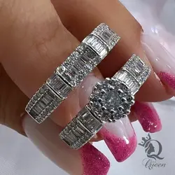 حلقه و پشت حلقه جواهری تک تاج فری سایز