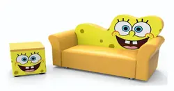 کاناپه دو نفره کودک و نوجوان مدل گیتاری بهمراه پاف طرح باب اسفنجی