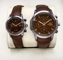 ساعت ست الگانس رویال فول تایم سیلور صفحه قهوه ای کد EF-252