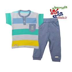 ست شلوار و آستین کوتاه مدل راه راه برند برگ سبز