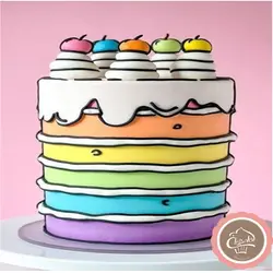 کیک کارتونی رنگین کمانی جذاب