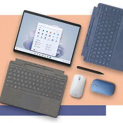 تبلت مایکروسافت مدل Surface Pro 9-i5 ظرفیت 256 گیگابایت و رم 8 گیگابایت به همراه کیبورد Signature ICE BLUE و قلم Slim Pen 2