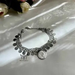 دستبند چندردیفه پولک نقره ای