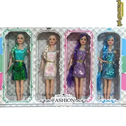 عروسک باربی با پیراهن پولک دار 4 عددی مدل ZX056