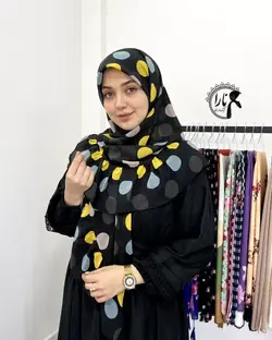 روسری حریر ژورژت توپ توپی مشکی