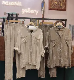 شومیز شلوار یقه پولکی طرح داماس