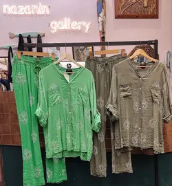 شومیز شلوار یقه پولکی طرح داماس