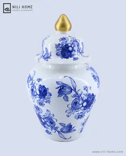 جینجر جار قلم آبی سرامیک مدل تیوال سفید