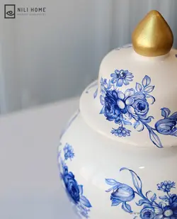 جینجر جار قلم آبی سرامیک مدل تیوال سفید