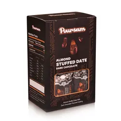 خرما شکلاتی تلخ با مغز بادام 275گرمی پورسام کد 1080