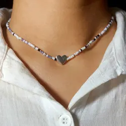 نیم ست منجوق و قلب نقره