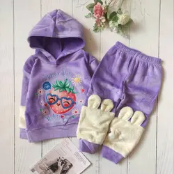 هودی و شلوار مخملی توکرکی طرح توت فرنگی