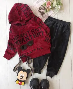 هودی و شلوار توکرکی مخملی طرح حروف انگلیسی