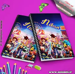 دفتر سیمی با تم داستان اسباب بازی (toy story)و عکس و اسم عزیزان شما