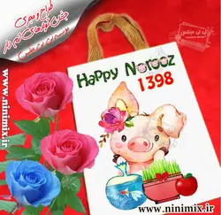 ساک زیبا کتان باطرح نوروزی وحیوان سال (خوک)Happy Norooz1398