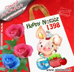 ساک زیبا کتان باطرح نوروزی وحیوان سال (خوک)Happy Norooz1398