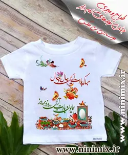 تیشرت نوروزی با طرح مبارک بادت اين سال و همه سال…همايون بادت اين روز و همه روز(سفره هفت سین)