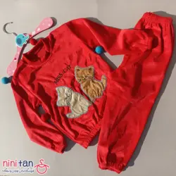 بلوز شلوار دخترانه مخمل پولک دوزی طرح گربه
