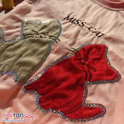 بلوز شلوار دخترانه مخمل پولک دوزی طرح گربه