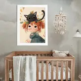 تابلو کودک مدل دختر کوچولو و گربه ملوس