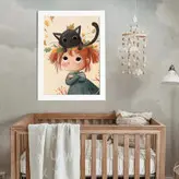 تابلو کودک مدل دختر کوچولو و گربه ملوس
